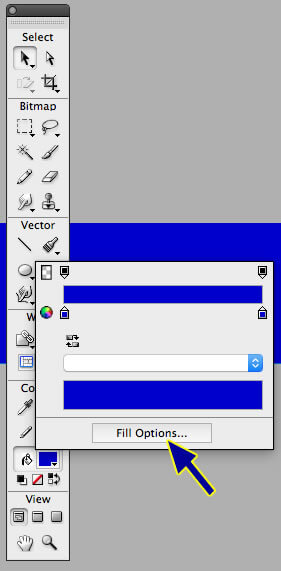 Screenshot of Arrow pointing to Fill Options.