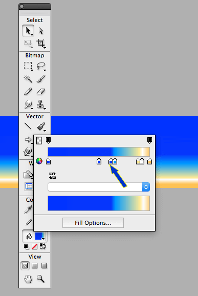 Figure 10.8: A screenshot of blue arrow pointing at seventh paint bucket.
