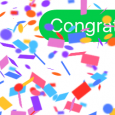 Animated GIF of colorful confetti and the word Congrats for use in web design and personal blogs.
